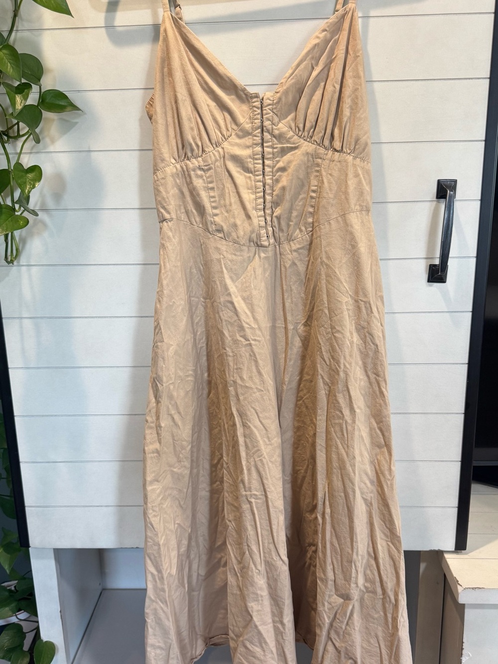 Japna Beige Dress with V-Neck